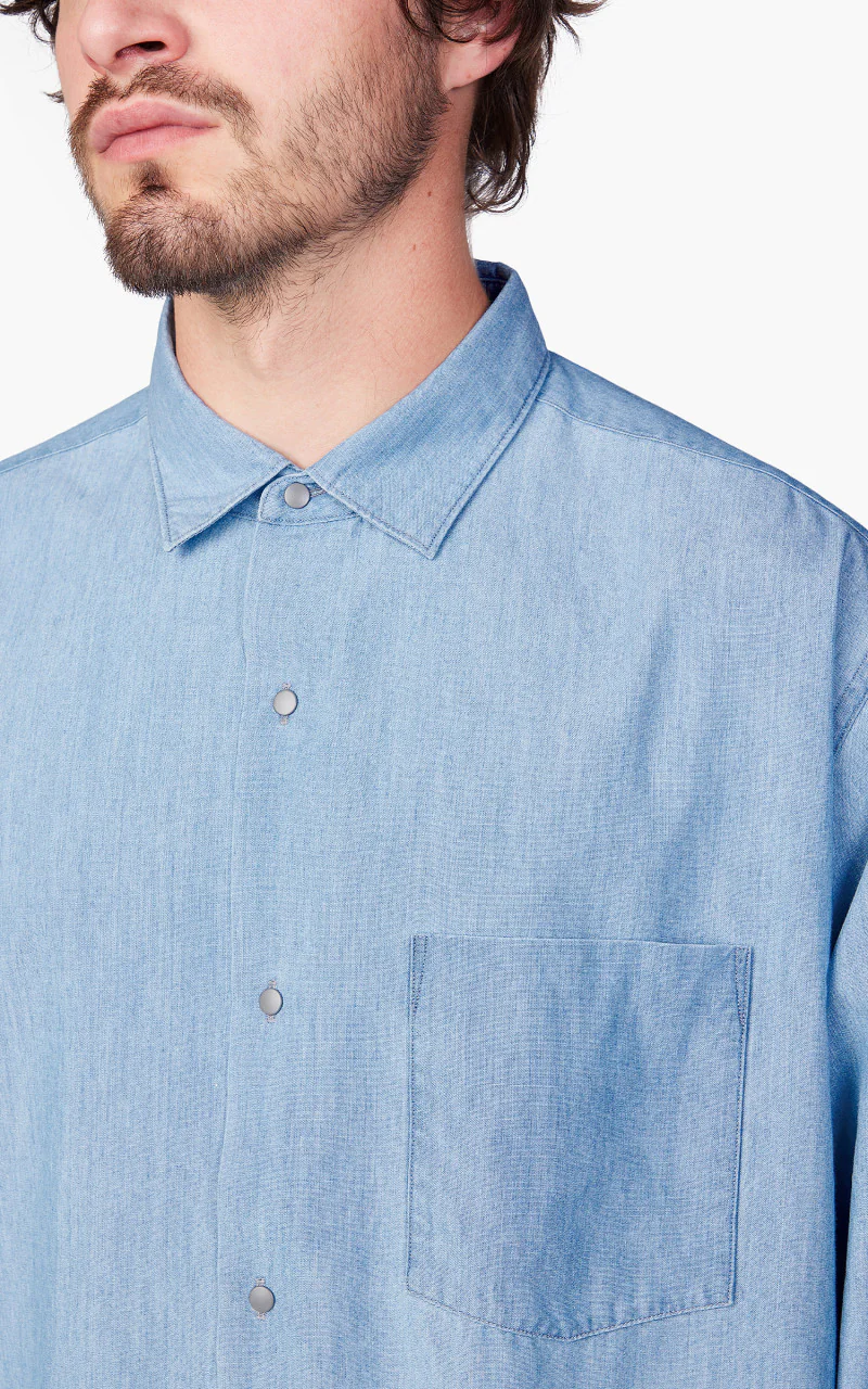 Nanamica Regular Collar Chambray Shirt Indigo Bleach - Image 5