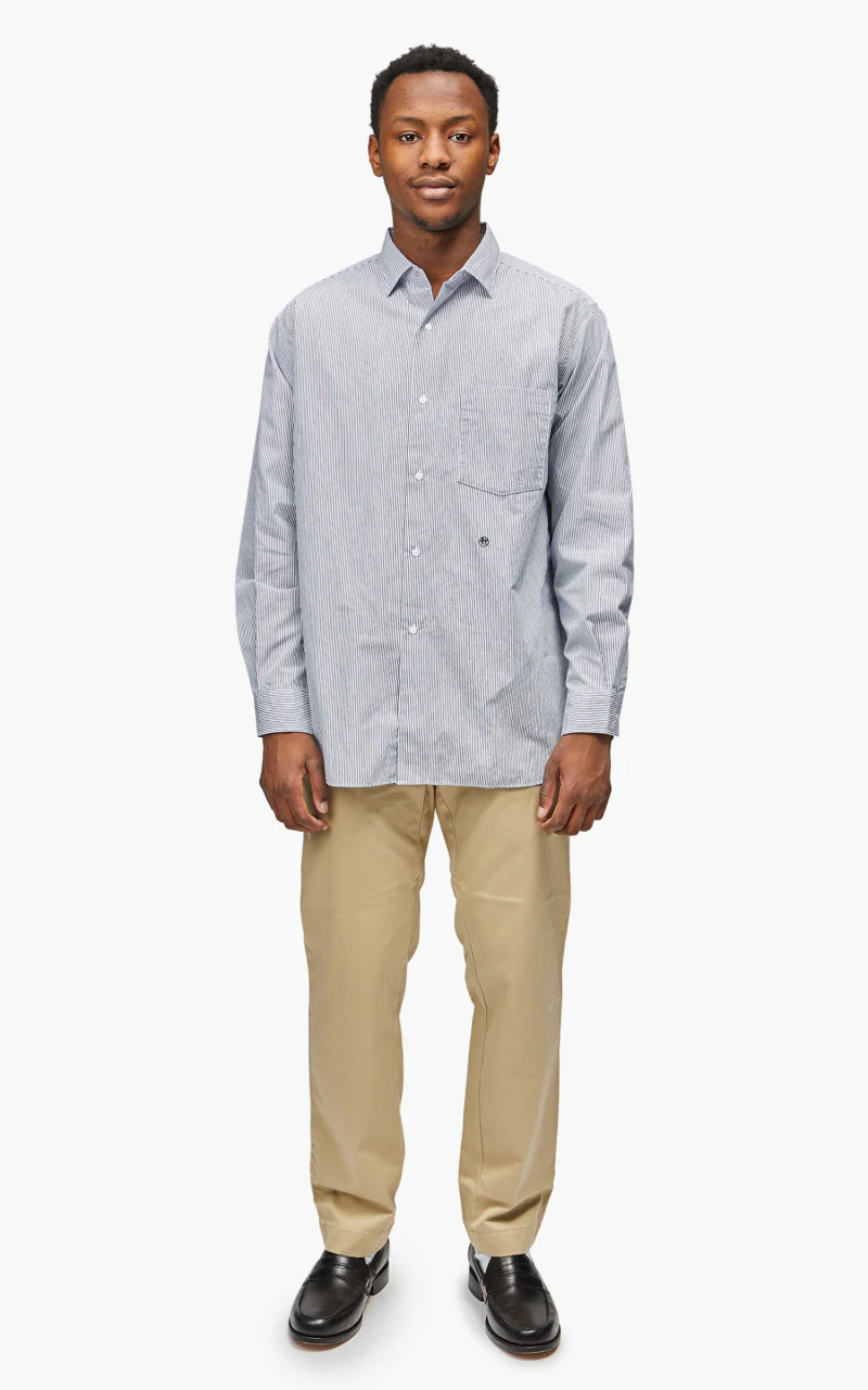 Nanamica Regular Collar Stripe Wind Shirt Navy - Image 2