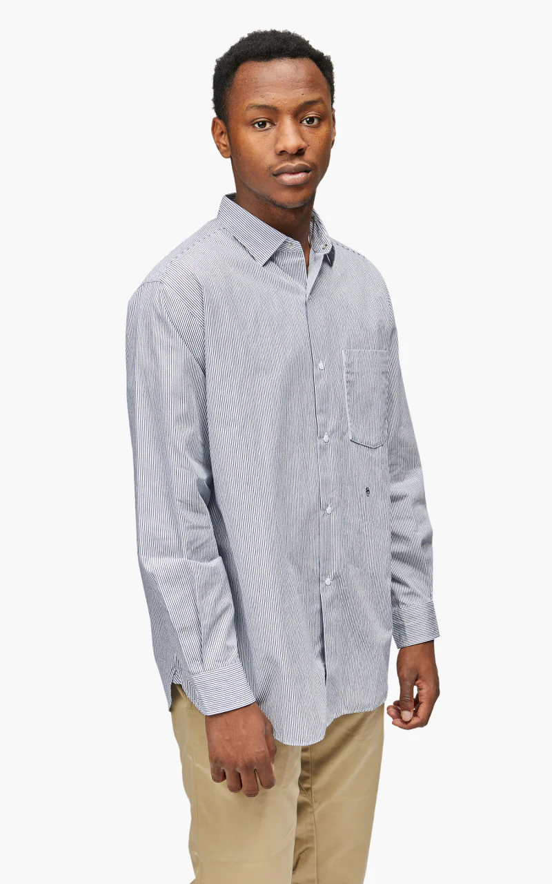 Nanamica Regular Collar Stripe Wind Shirt Navy - Image 5