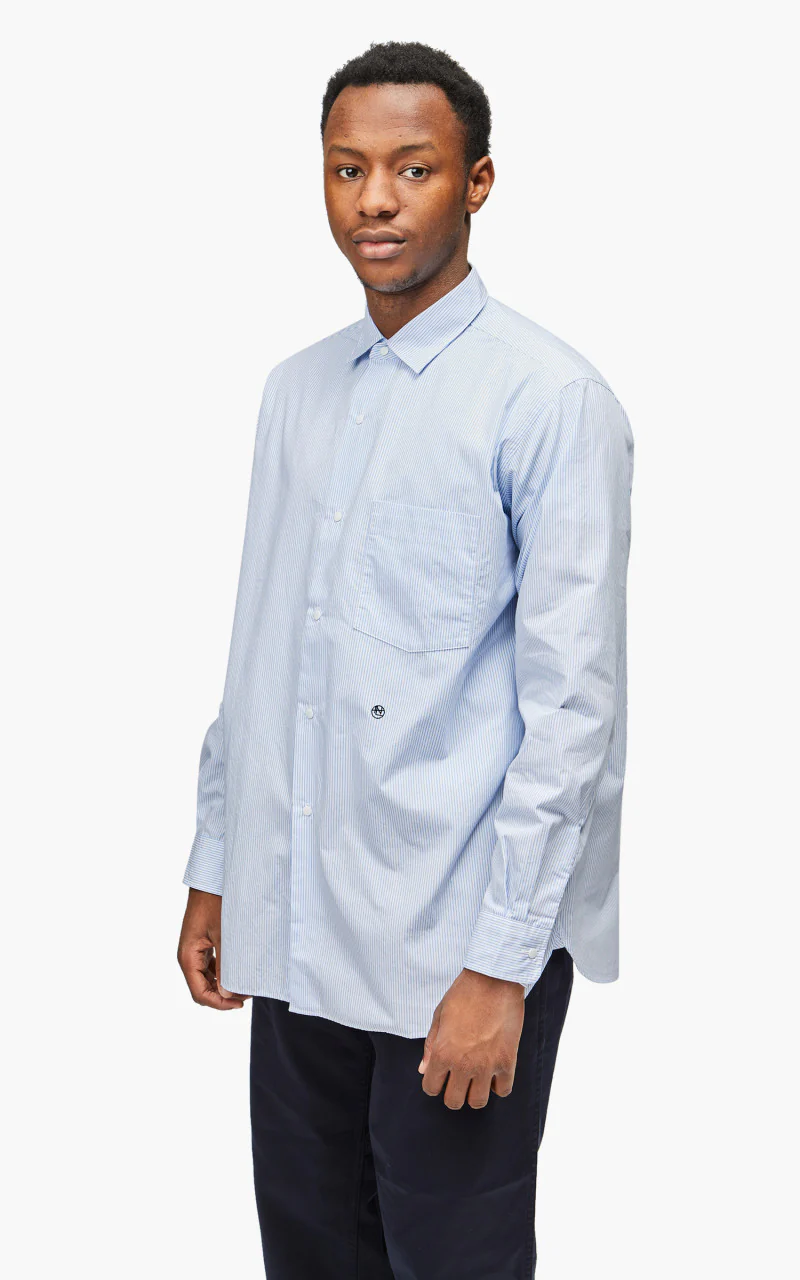 Nanamica Regular Collar Stripe Wind Shirt Sax - Image 5