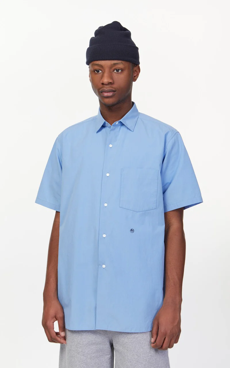 Nanamica Regular Collar Wind S/S Shirt Sax - Image 6