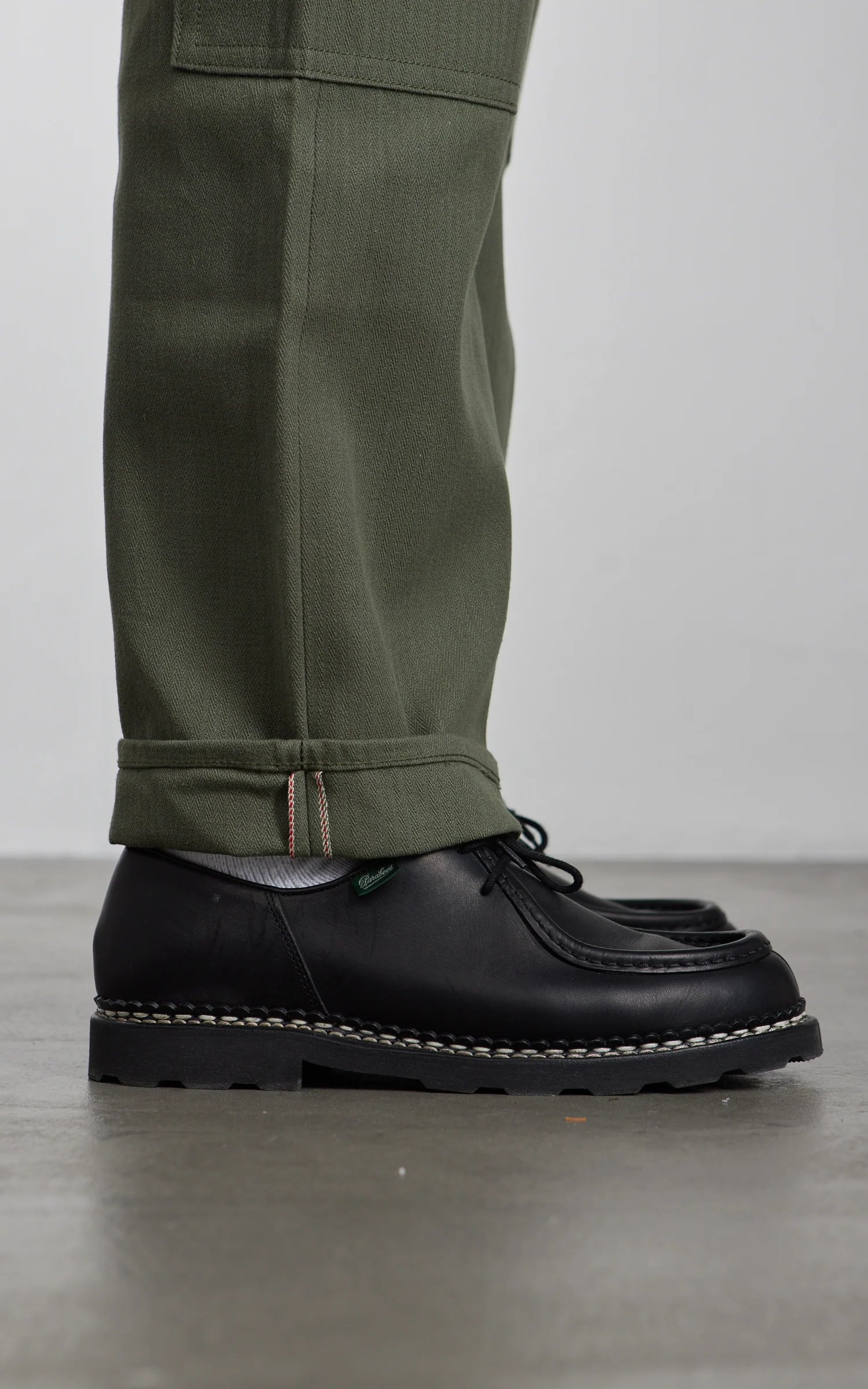 NBDN Haven Herringbone Selvedge Carpenter Pants Olive Green 15.5oz - Image 11