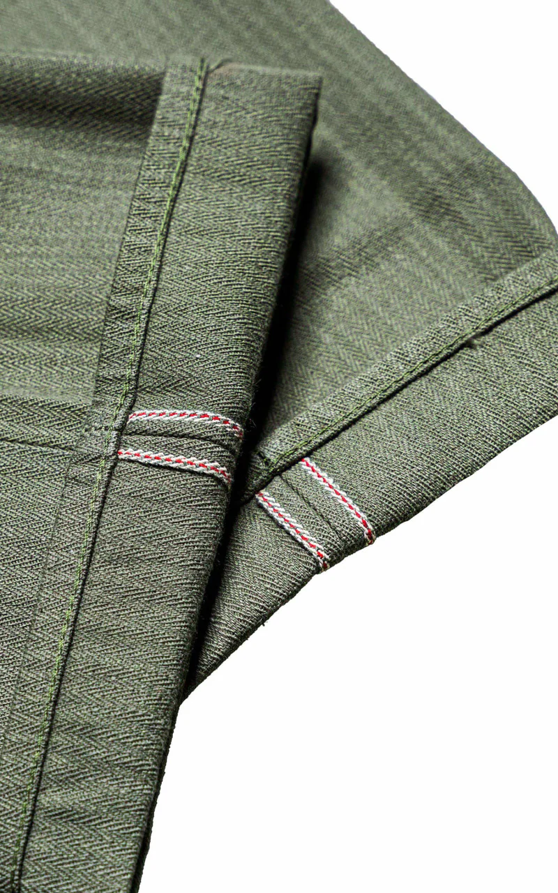 NBDN Haven Herringbone Selvedge Carpenter Pants Olive Green 15.5oz - Image 12