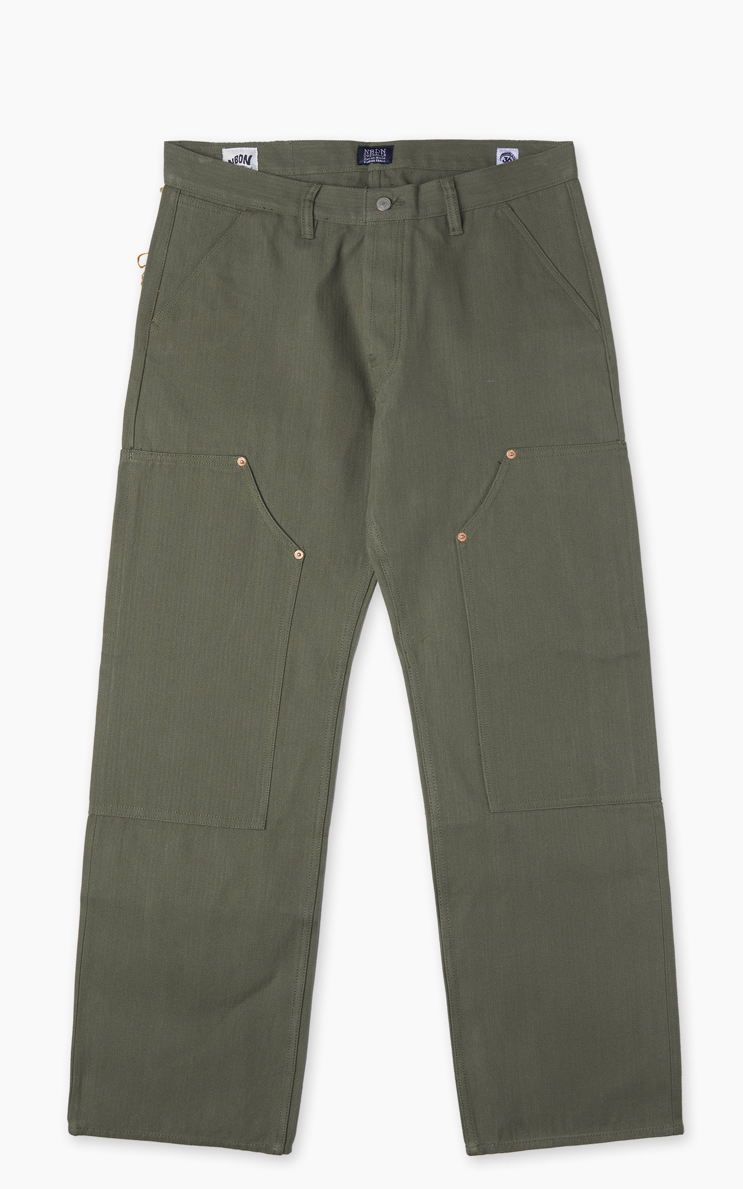 NBDN Haven Herringbone Selvedge Carpenter Pants Olive Green 15.5oz - Image 4