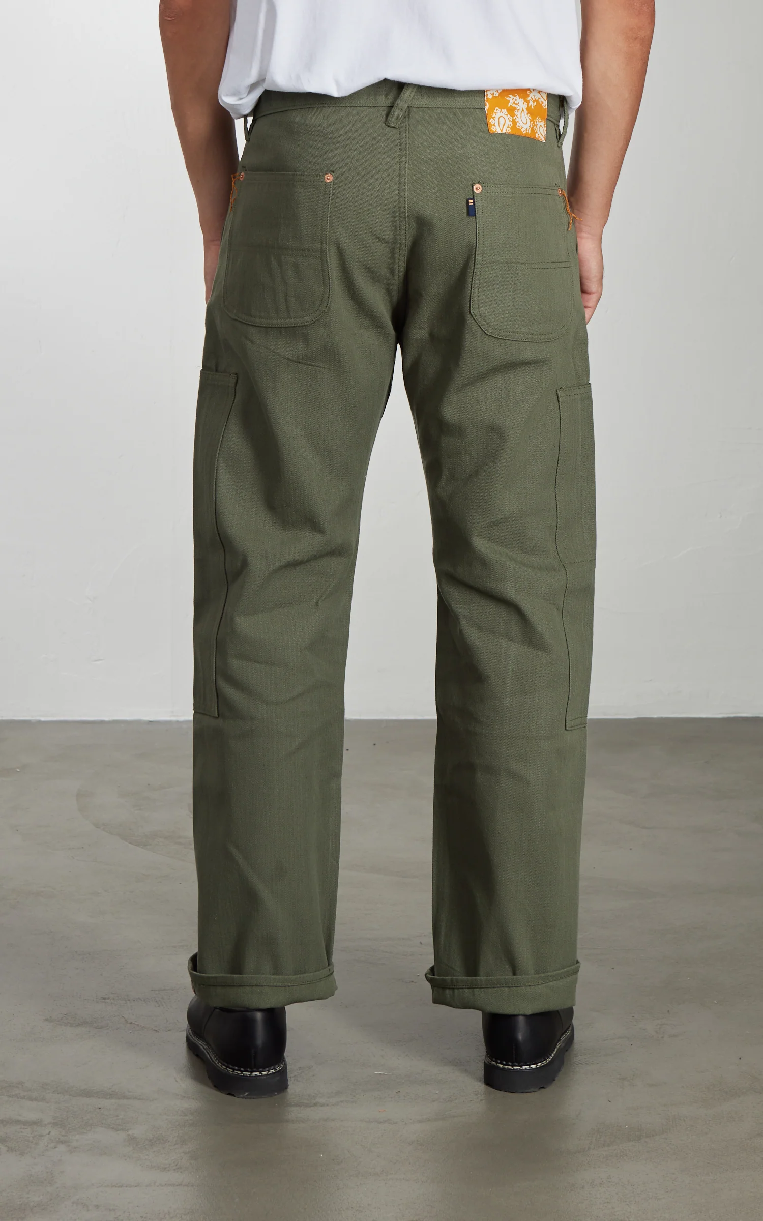 NBDN Haven Herringbone Selvedge Carpenter Pants Olive Green 15.5oz - Image 7