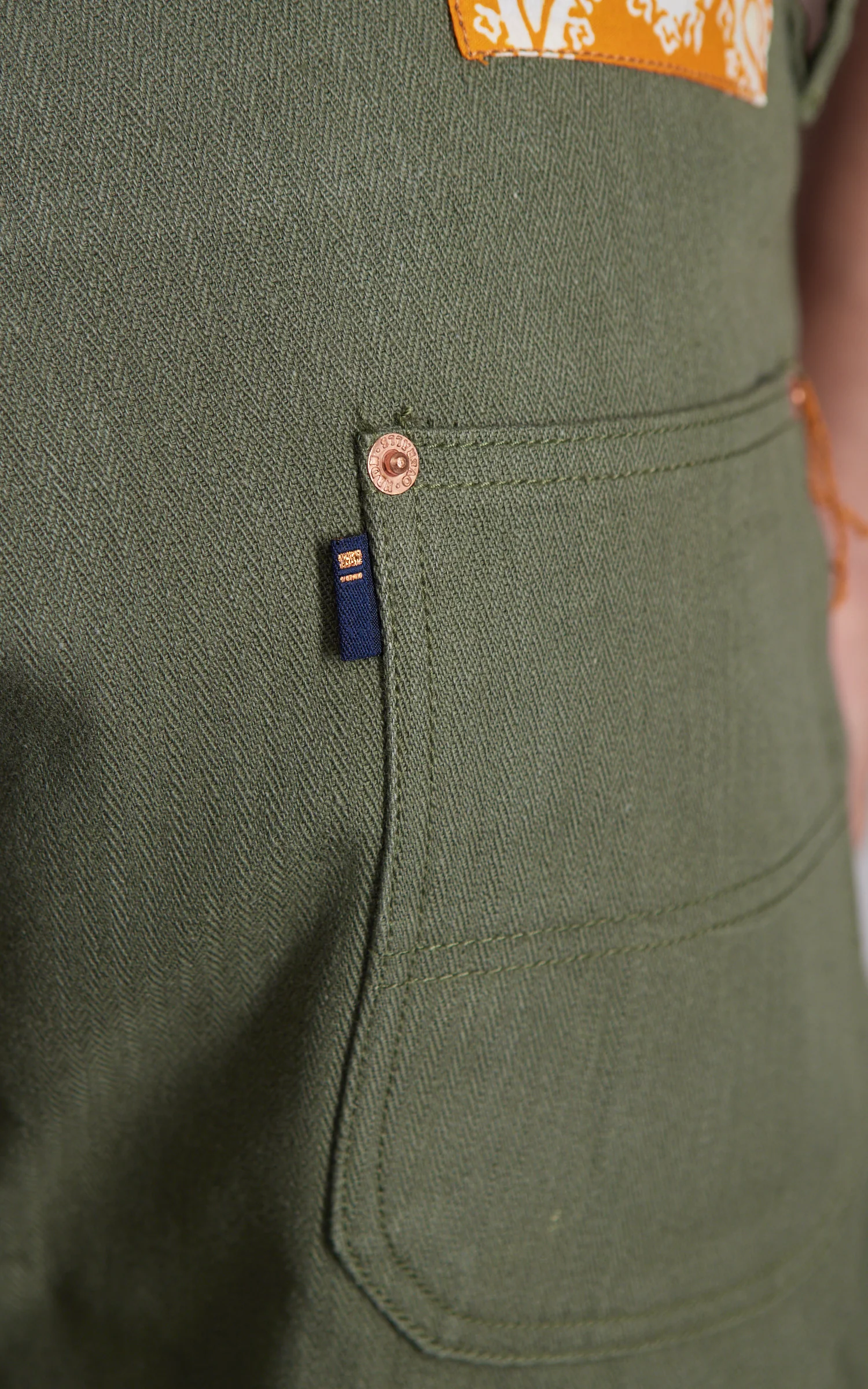 NBDN Haven Herringbone Selvedge Carpenter Pants Olive Green 15.5oz - Image 8