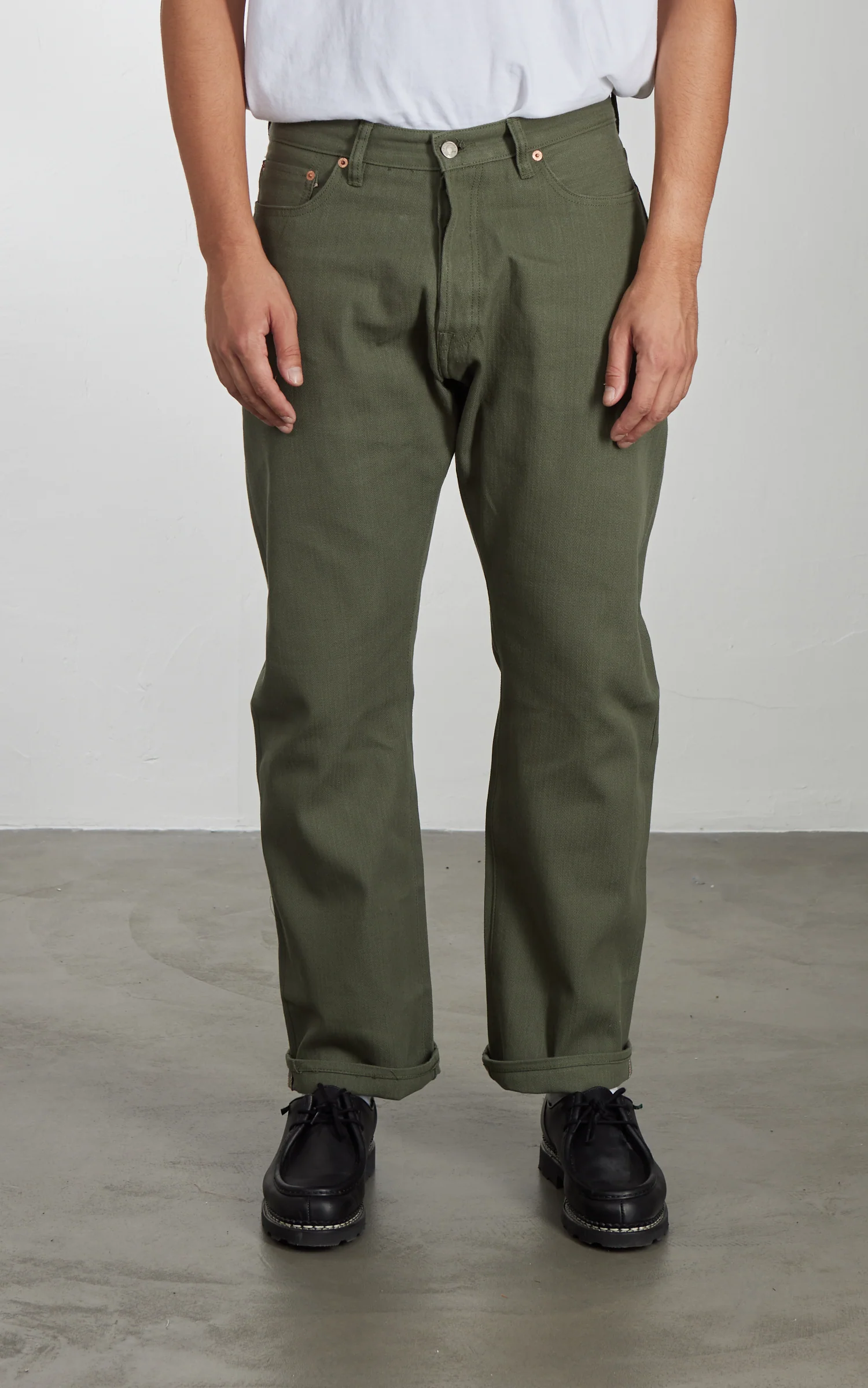 NBDN Ogre Herringbone Selvedge 5-Pocket Jeans Olive Green 15.5oz - Image 2