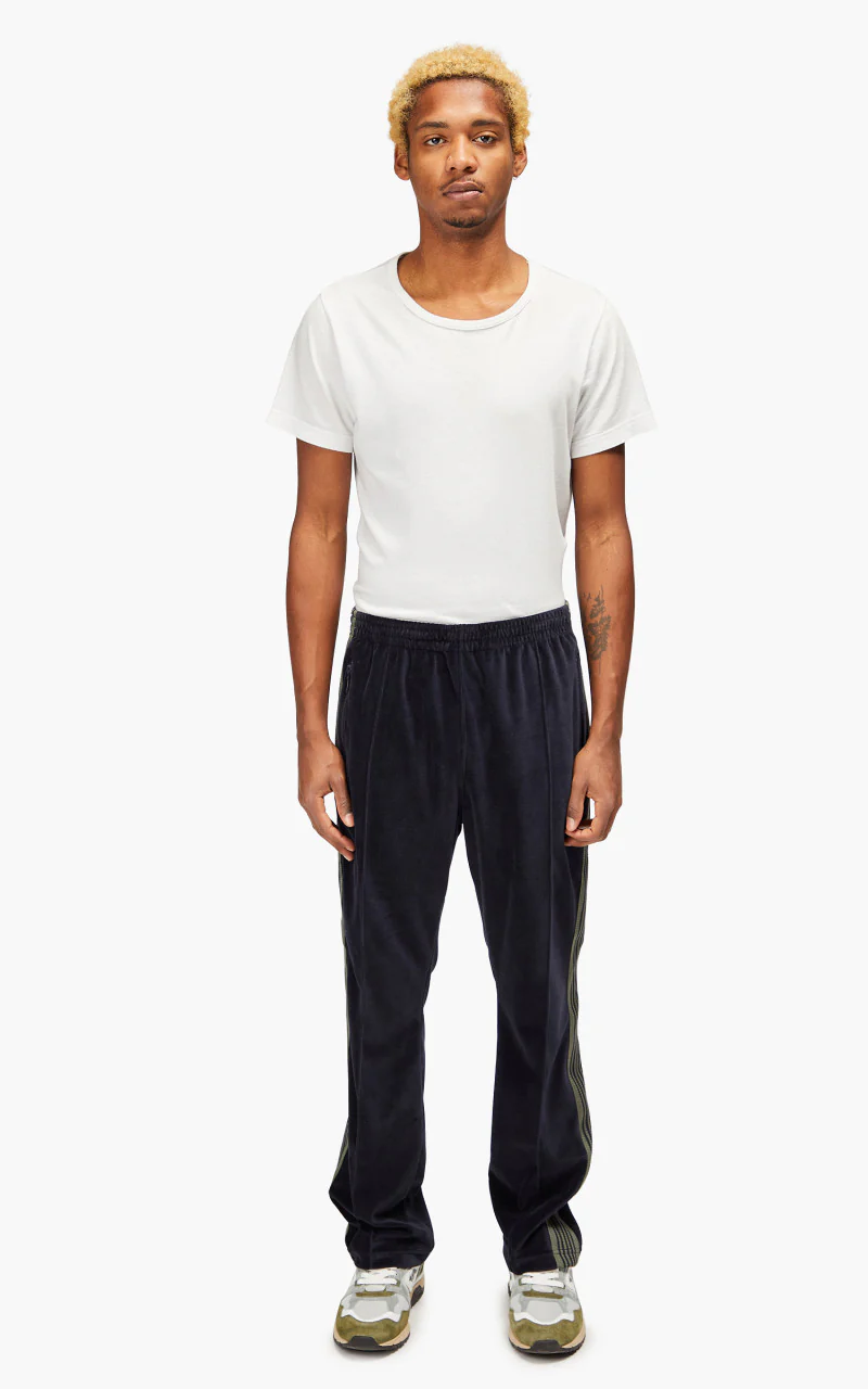 Needles Narrow Track Pant C/Pe Velour Navy - Image 2