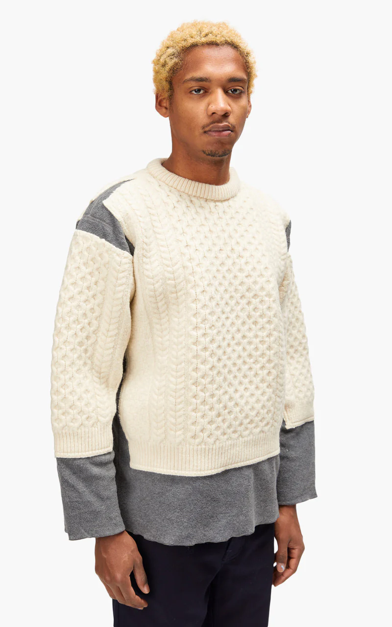 Needles Rebuild by Needles Fisherman Sweater Covered Grey Small - Image 4