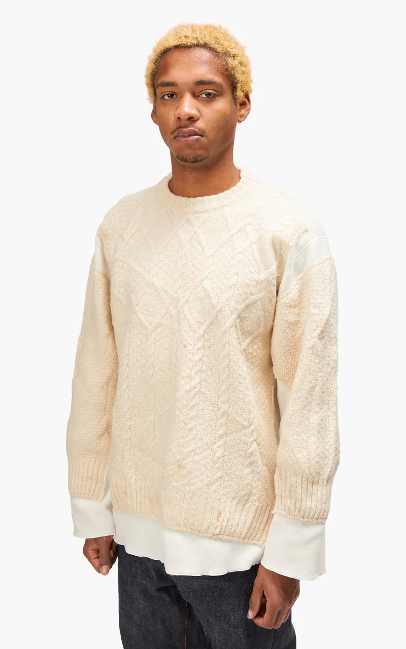 Needles Rebuild by Needles Fisherman Sweater Covered Off White Medium - Image 3