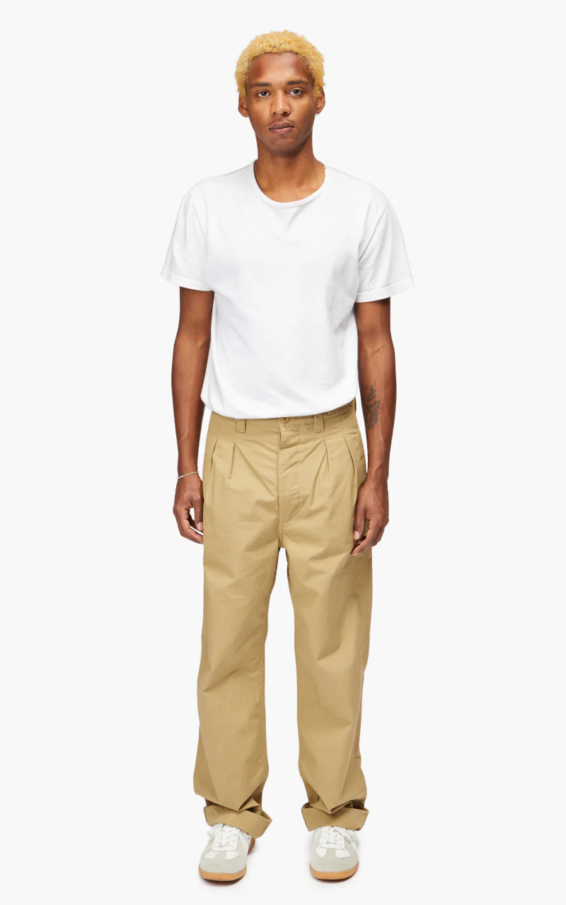 Nigel Cabourn Pleated Chino Cotton Ripstop Tan - Image 2