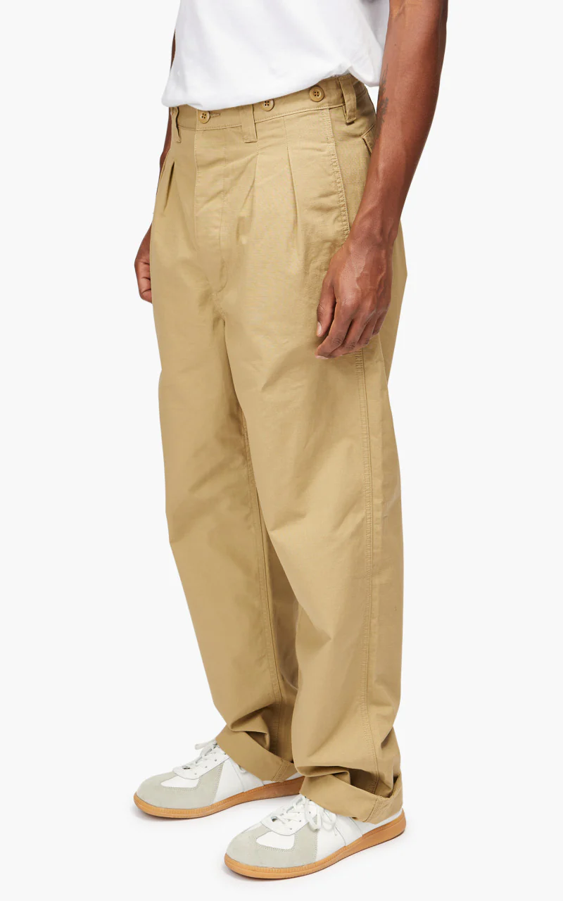 Nigel Cabourn Pleated Chino Cotton Ripstop Tan - Image 3