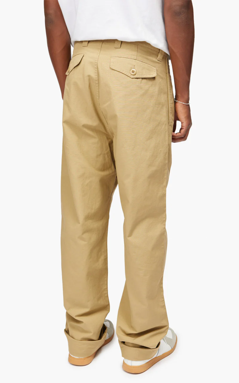 Nigel Cabourn Pleated Chino Cotton Ripstop Tan - Image 5