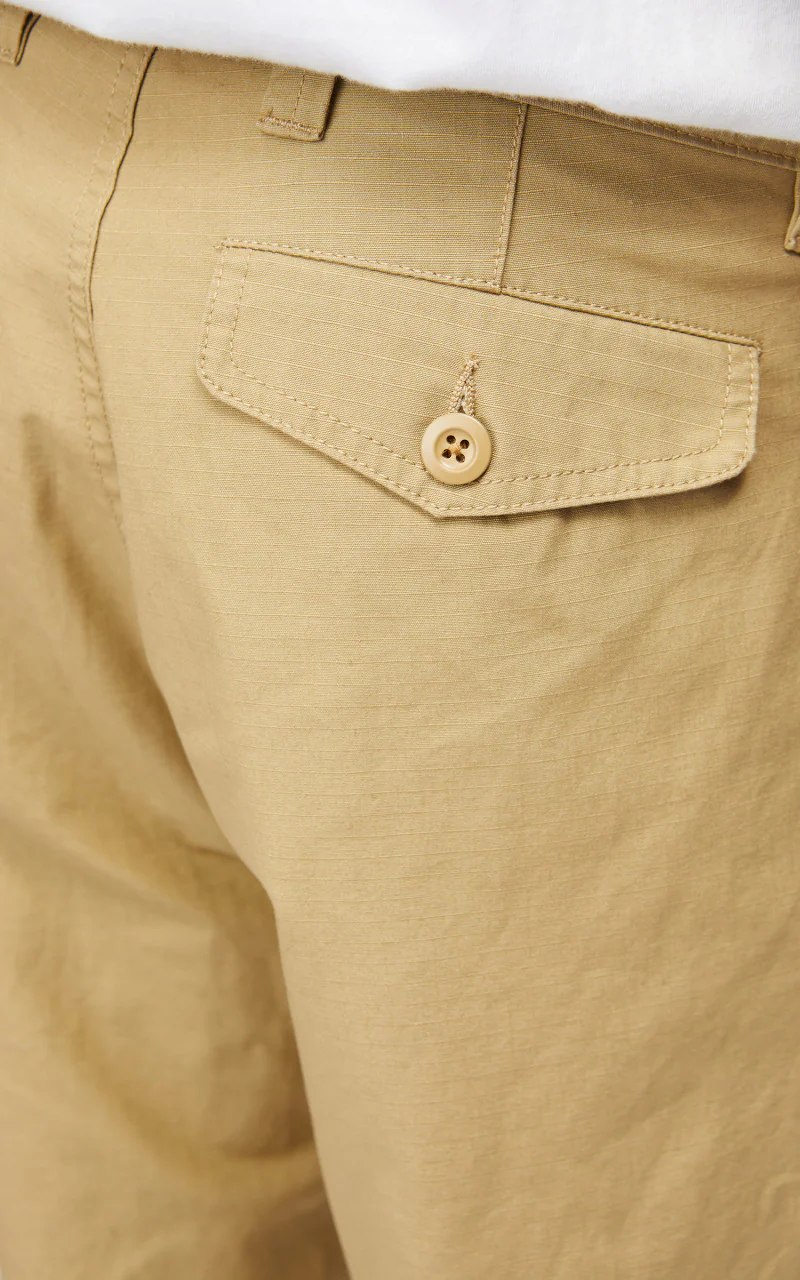 Nigel Cabourn Pleated Chino Cotton Ripstop Tan - Image 6