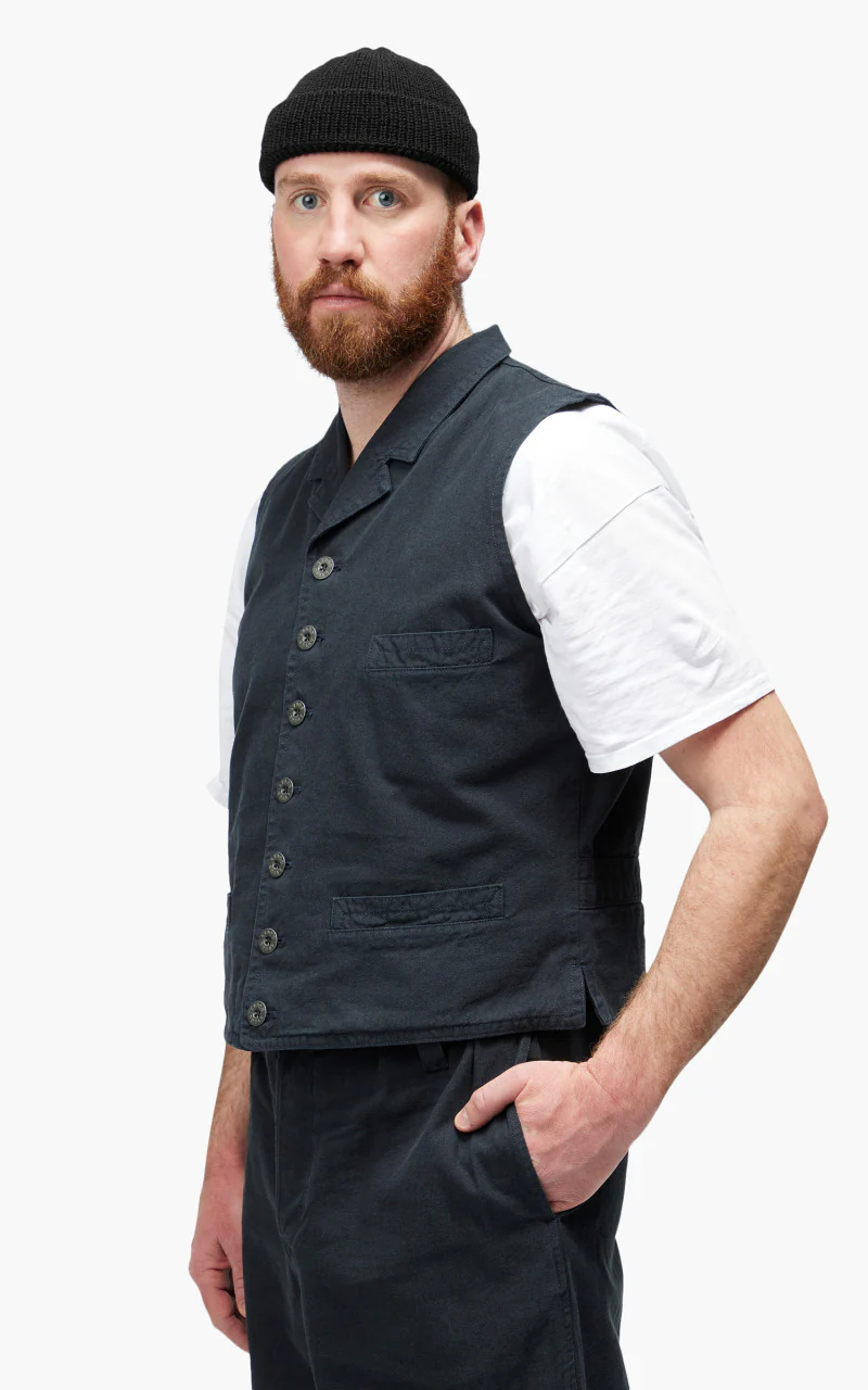 Nigel Cabourn Waistcoat Cotton Broken Twill Navy - Image 4