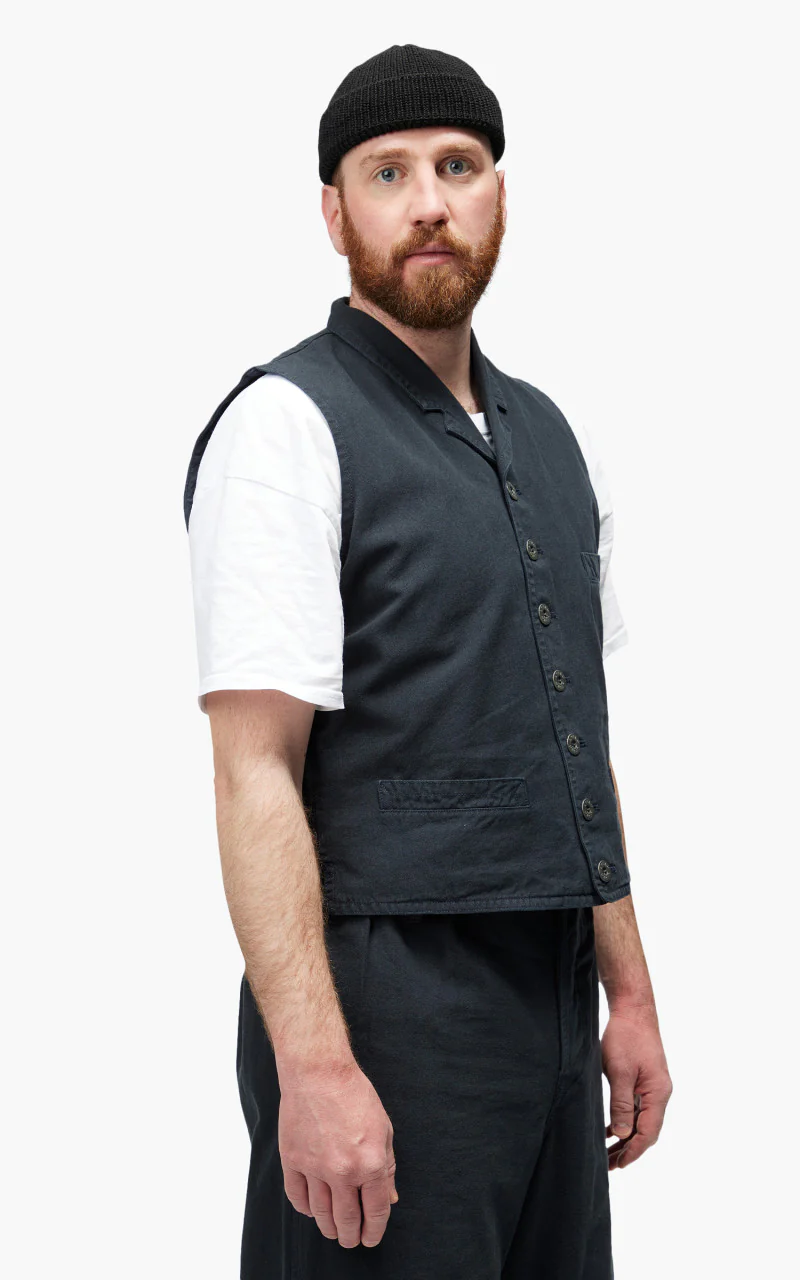 Nigel Cabourn Waistcoat Cotton Broken Twill Navy - Image 6