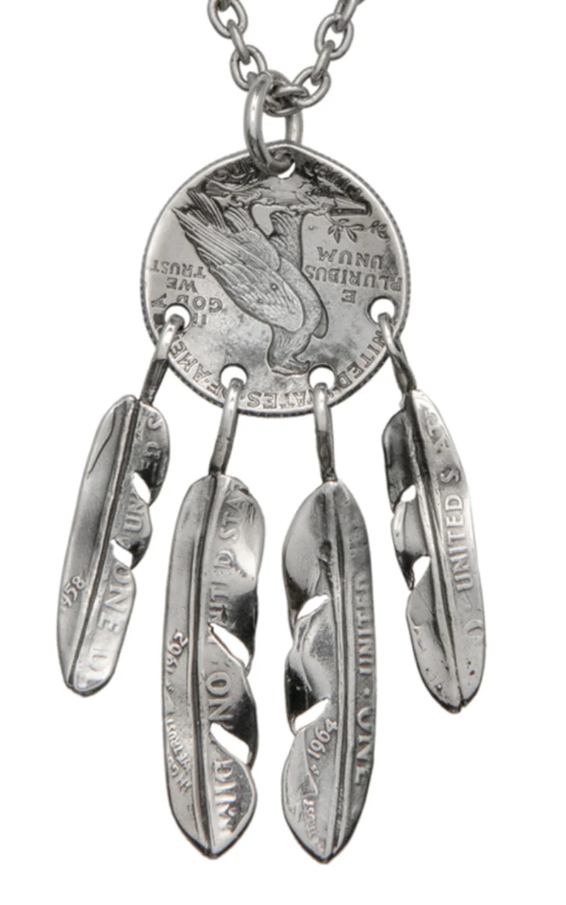 North Works N-669 Necklace 925 Silver Indian Coin Feather - Image 3