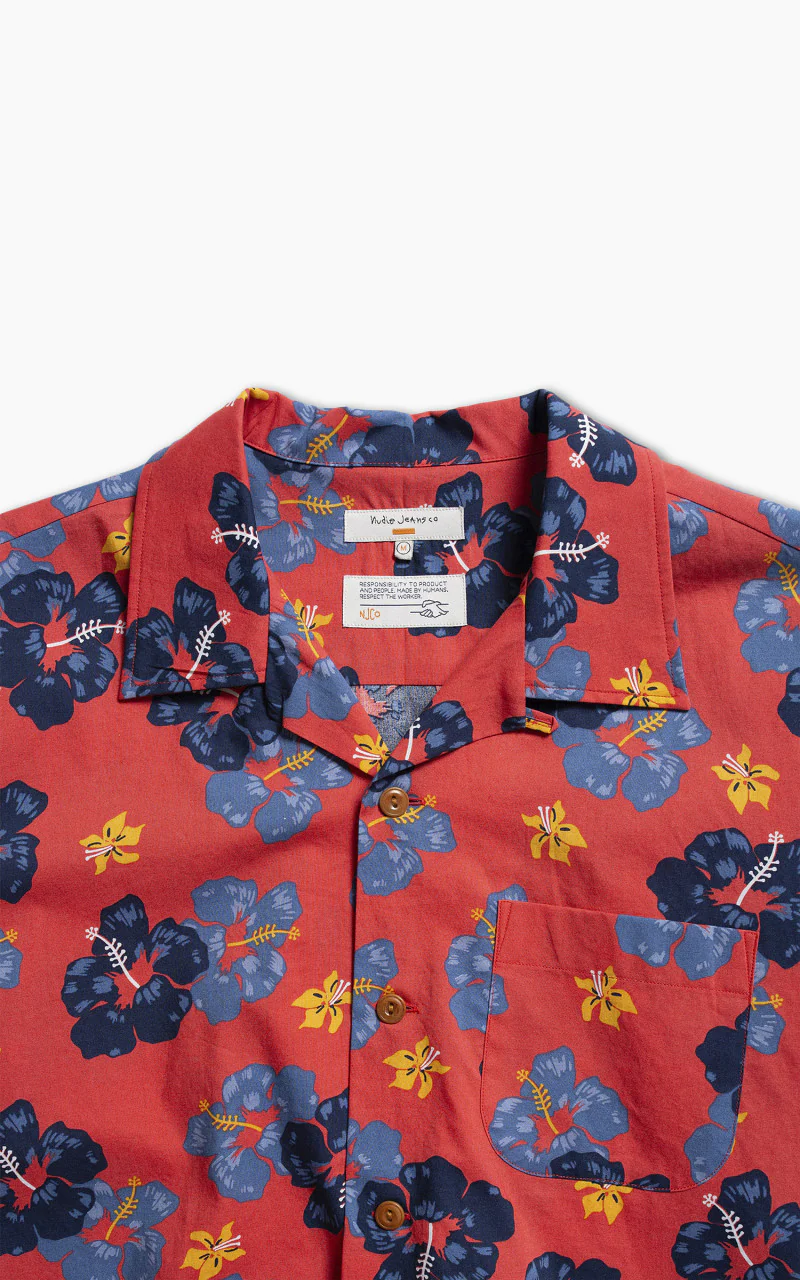 Nudie Jeans Arthur Flower Hawaii Shirt Red - Image 3