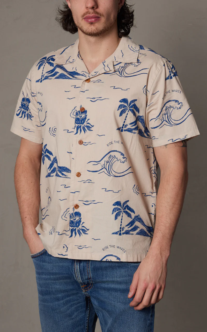 Nudie Jeans Arvid Waves Hawaii Shirt Ecru - Image 4