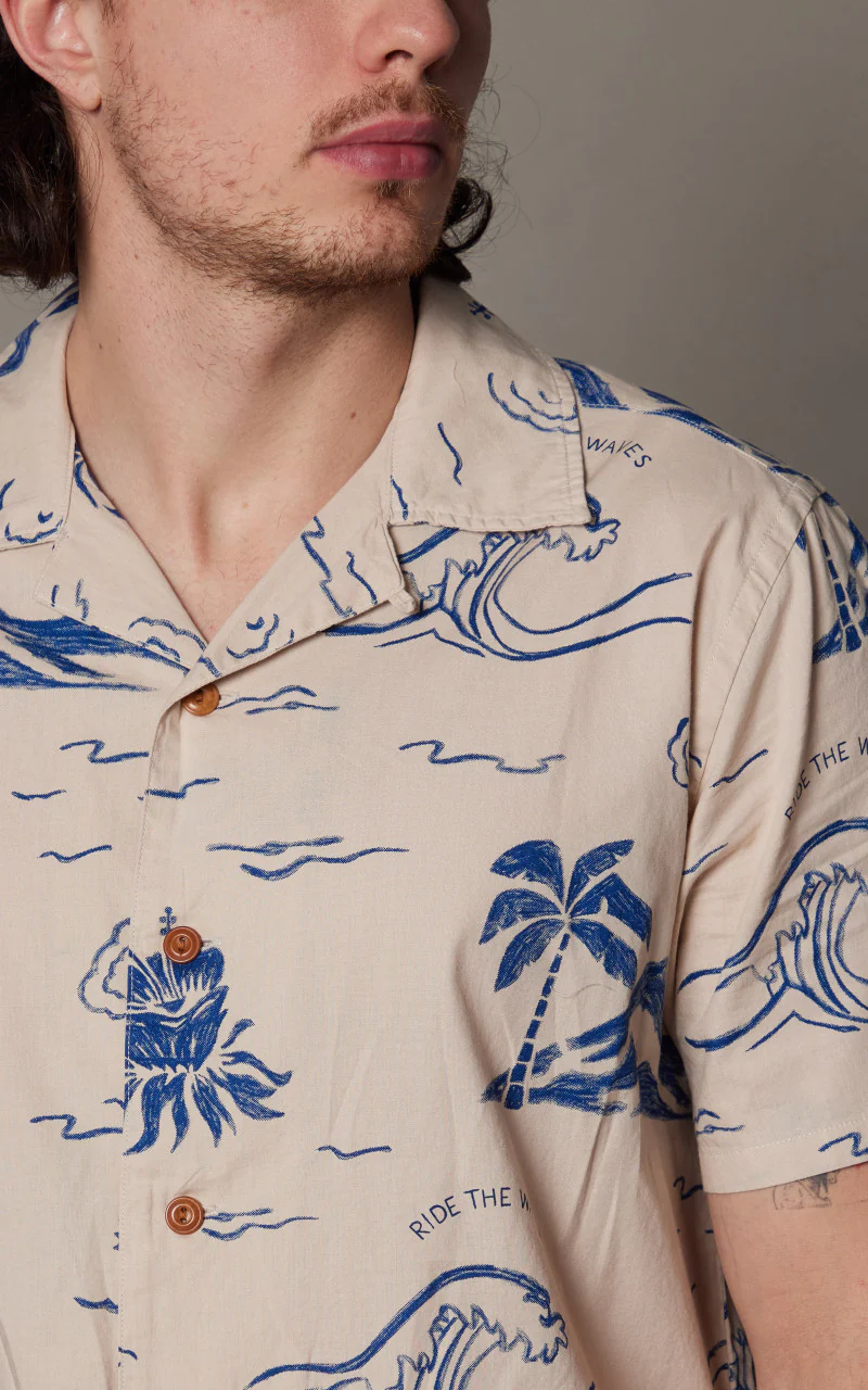 Nudie Jeans Arvid Waves Hawaii Shirt Ecru - Image 5