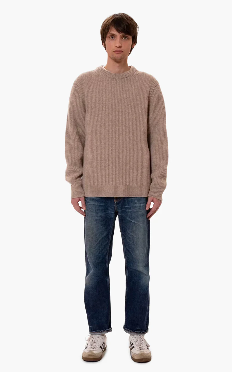 Nudie Jeans August Rib Wool Sweater Oat - Image 2