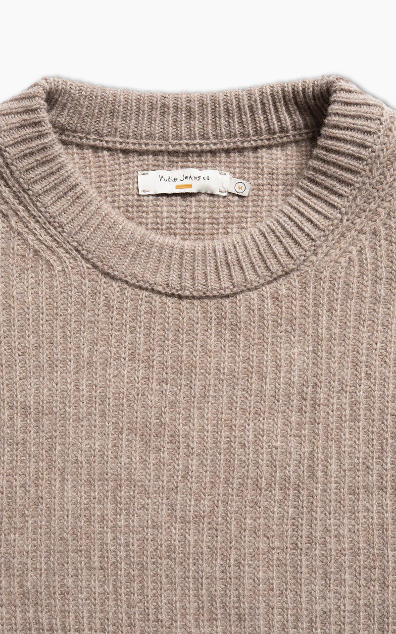 Nudie Jeans August Rib Wool Sweater Oat - Image 3