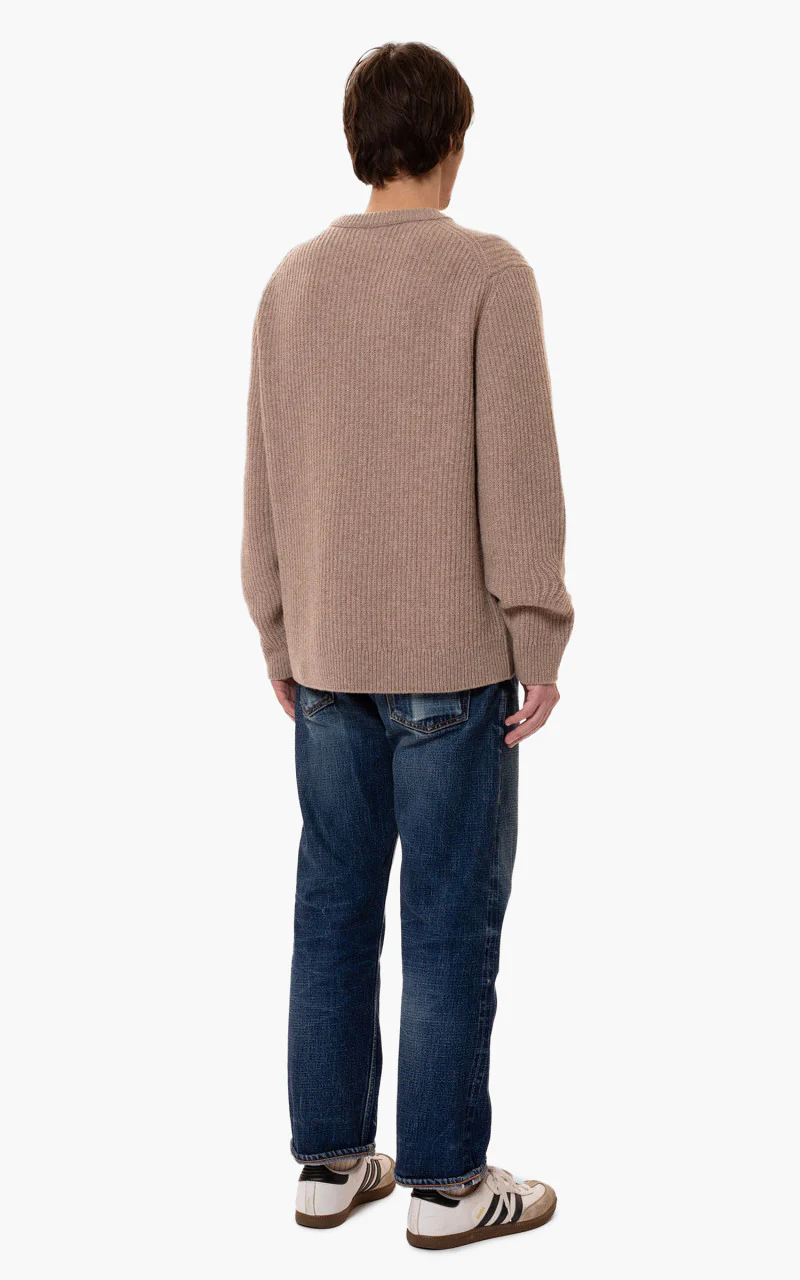 Nudie Jeans August Rib Wool Sweater Oat - Image 4