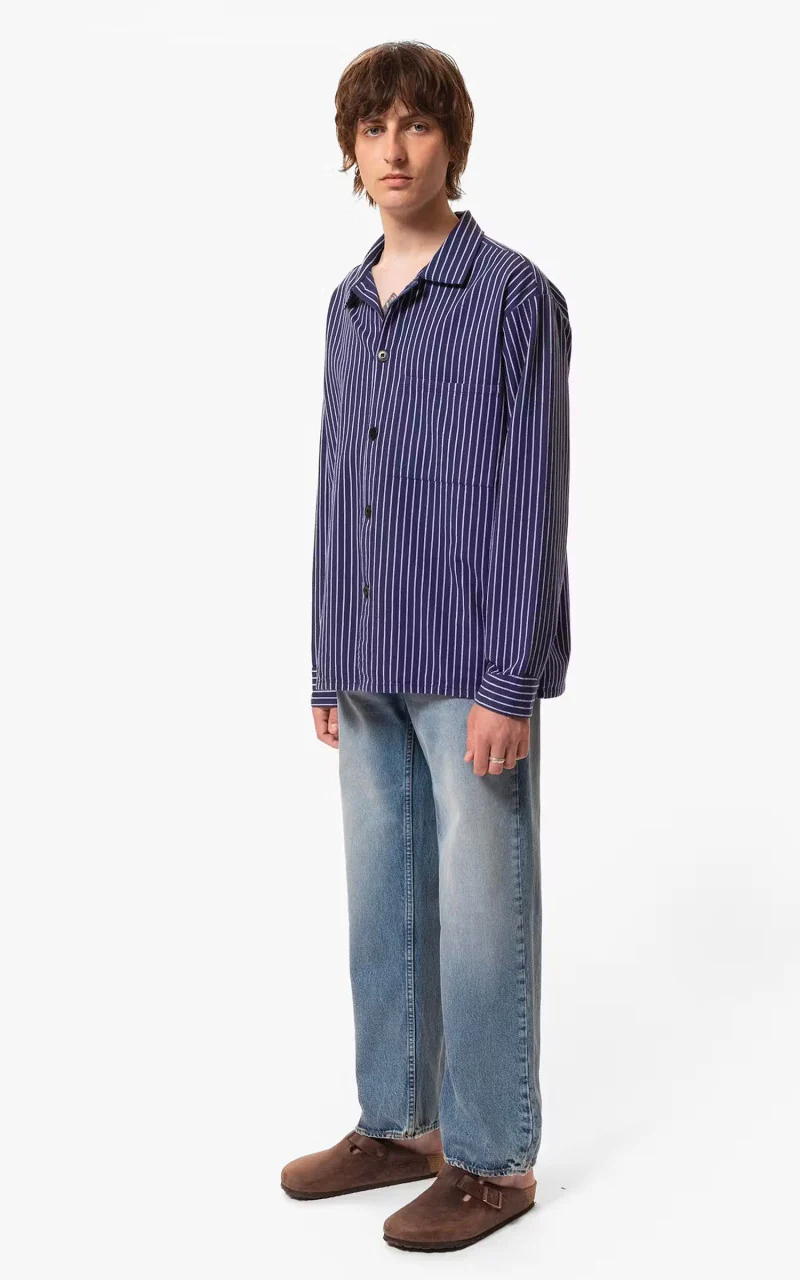 Nudie Jeans Berra Striped Worker Shirt Blue - Image 2