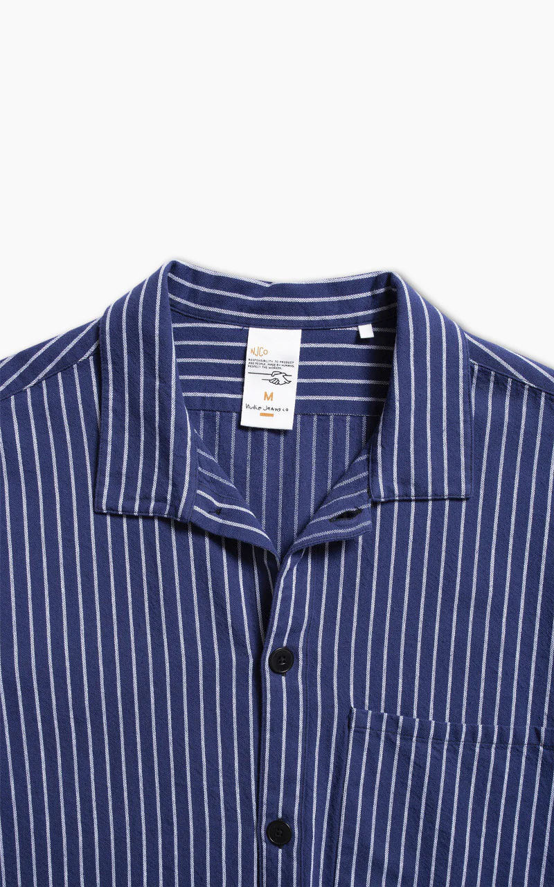 Nudie Jeans Berra Striped Worker Shirt Blue - Image 3