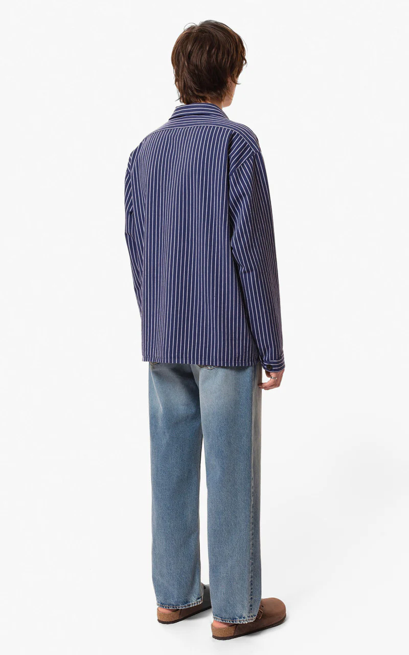Nudie Jeans Berra Striped Worker Shirt Blue - Image 4