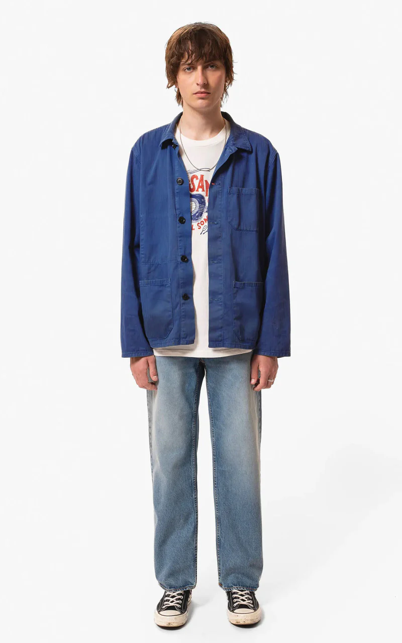 Nudie Jeans Buddy Herringbone Chore Jacket Blue - Image 2
