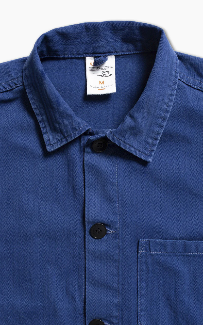 Nudie Jeans Buddy Herringbone Chore Jacket Blue - Image 3