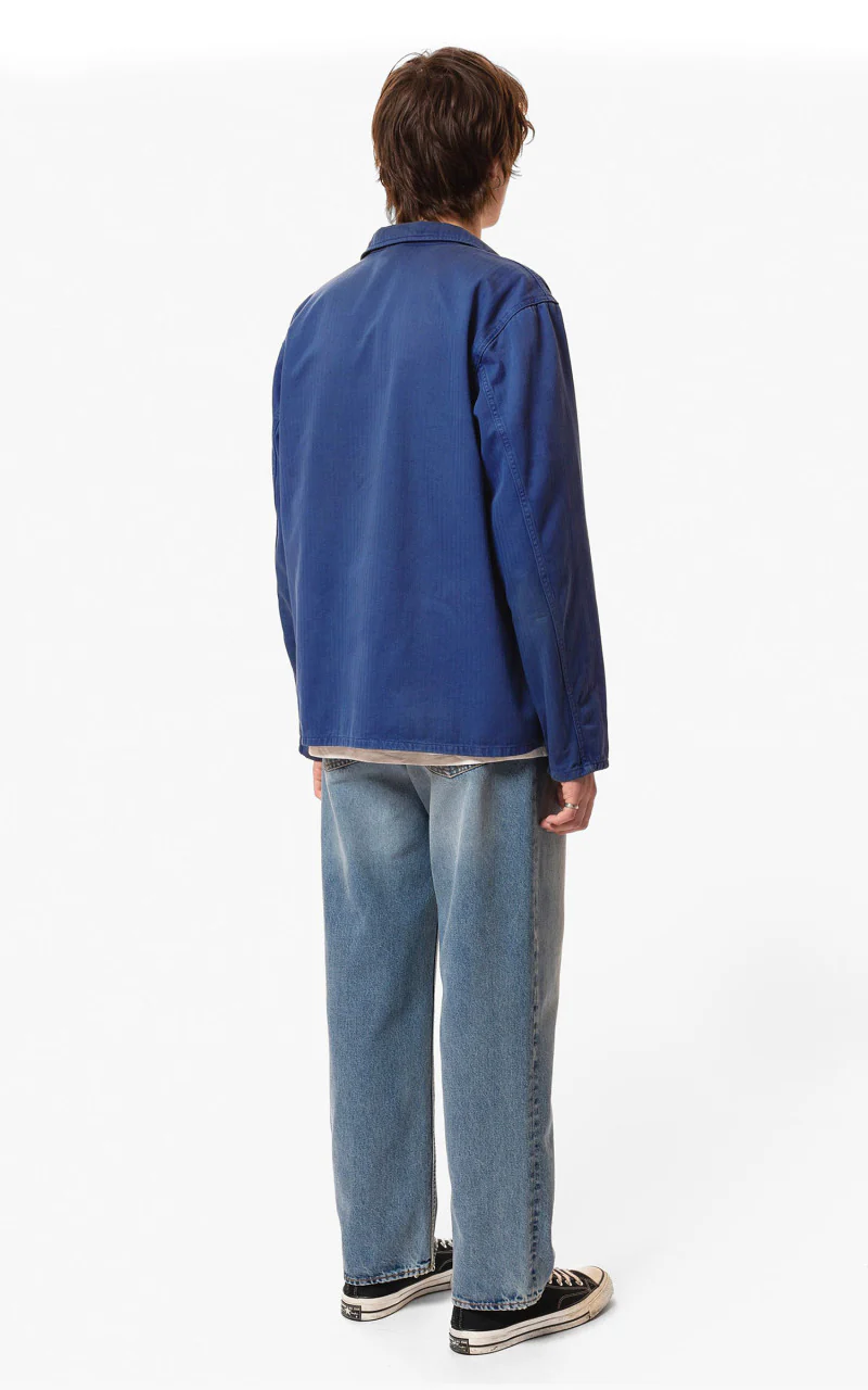 Nudie Jeans Buddy Herringbone Chore Jacket Blue - Image 4