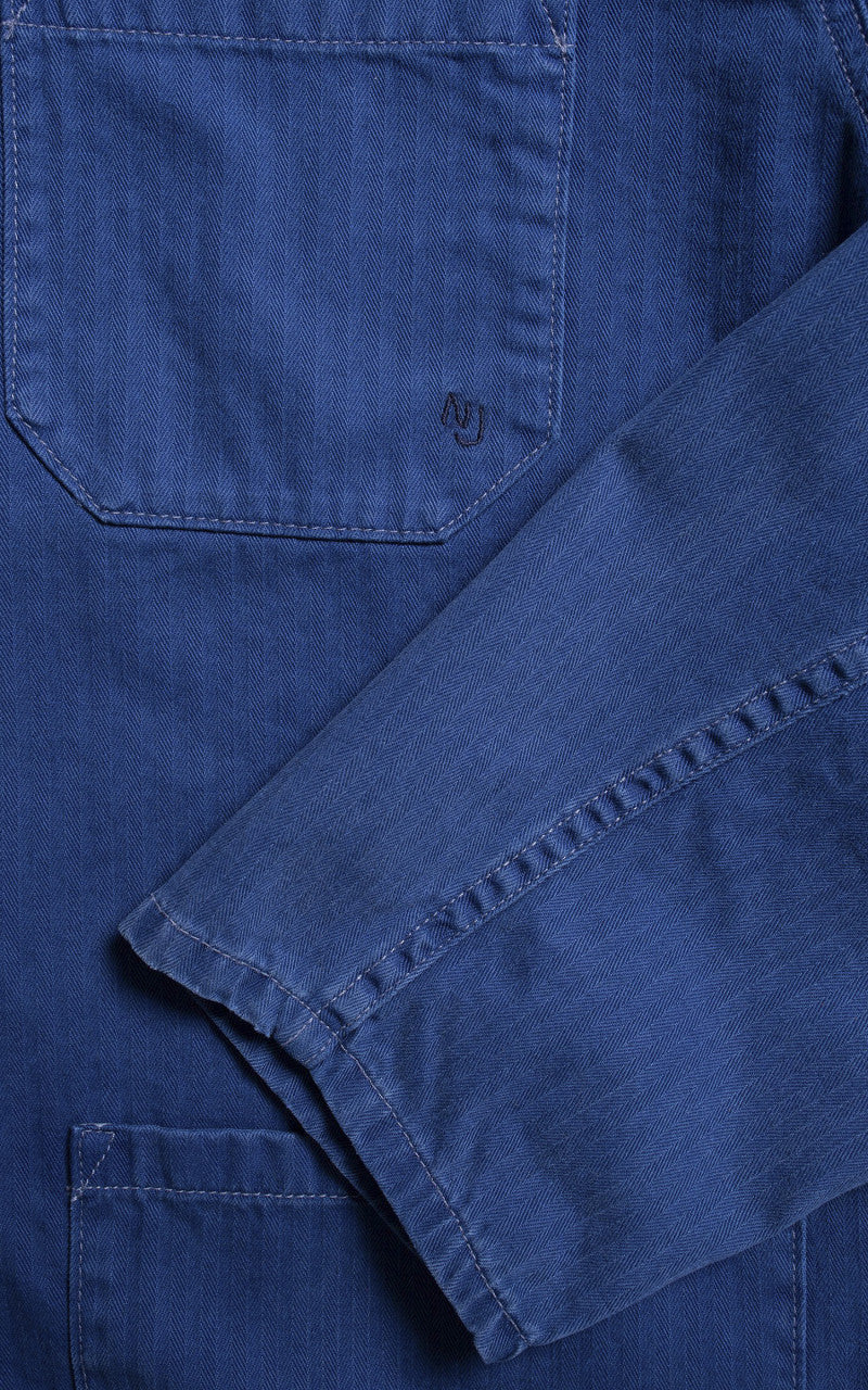 Nudie Jeans Buddy Herringbone Chore Jacket Blue - Image 5