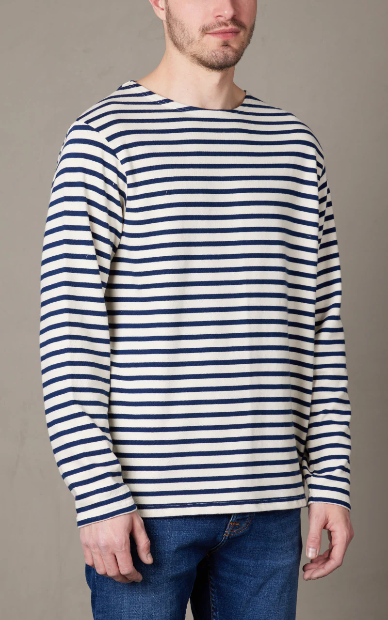 Nudie Jeans Charles Stripe LS T-Shirt Offwhite/Blue - Image 4
