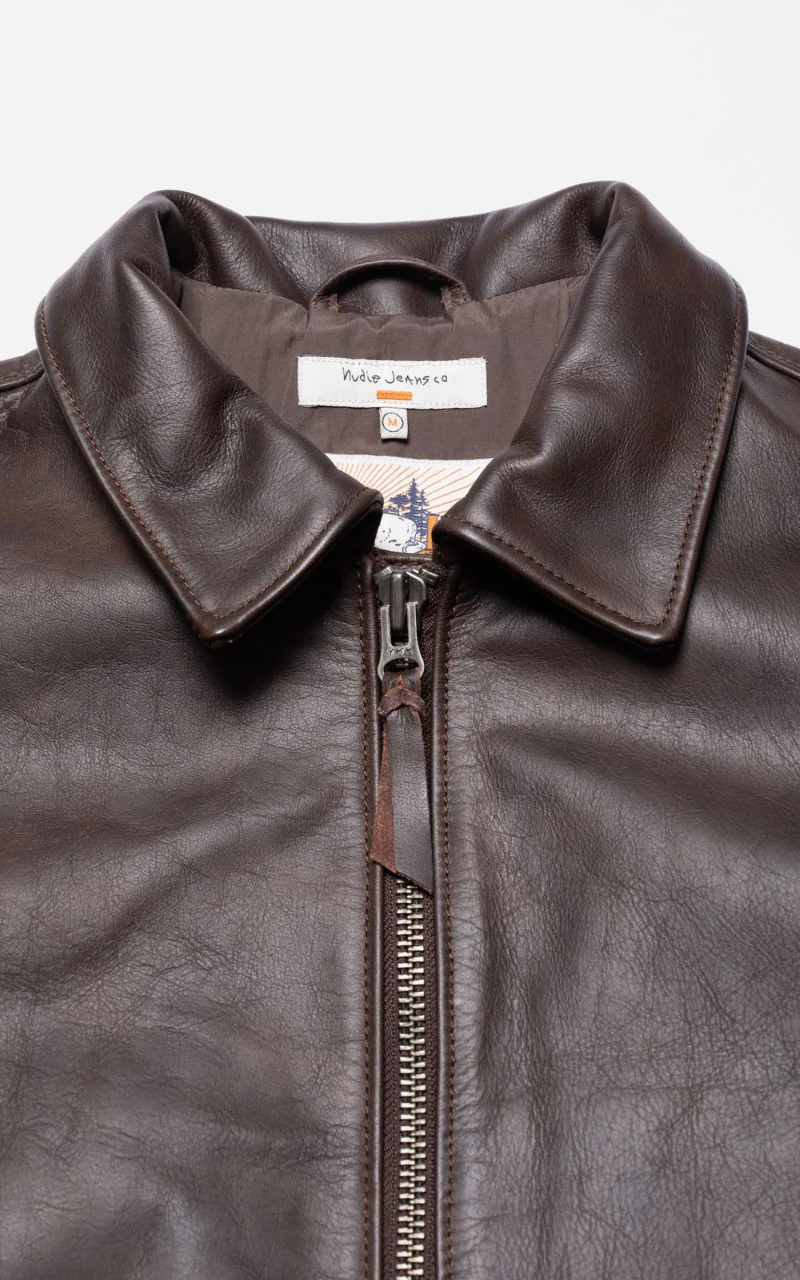 Nudie Jeans Eddy Rider Leather Jacket Brown - Image 3