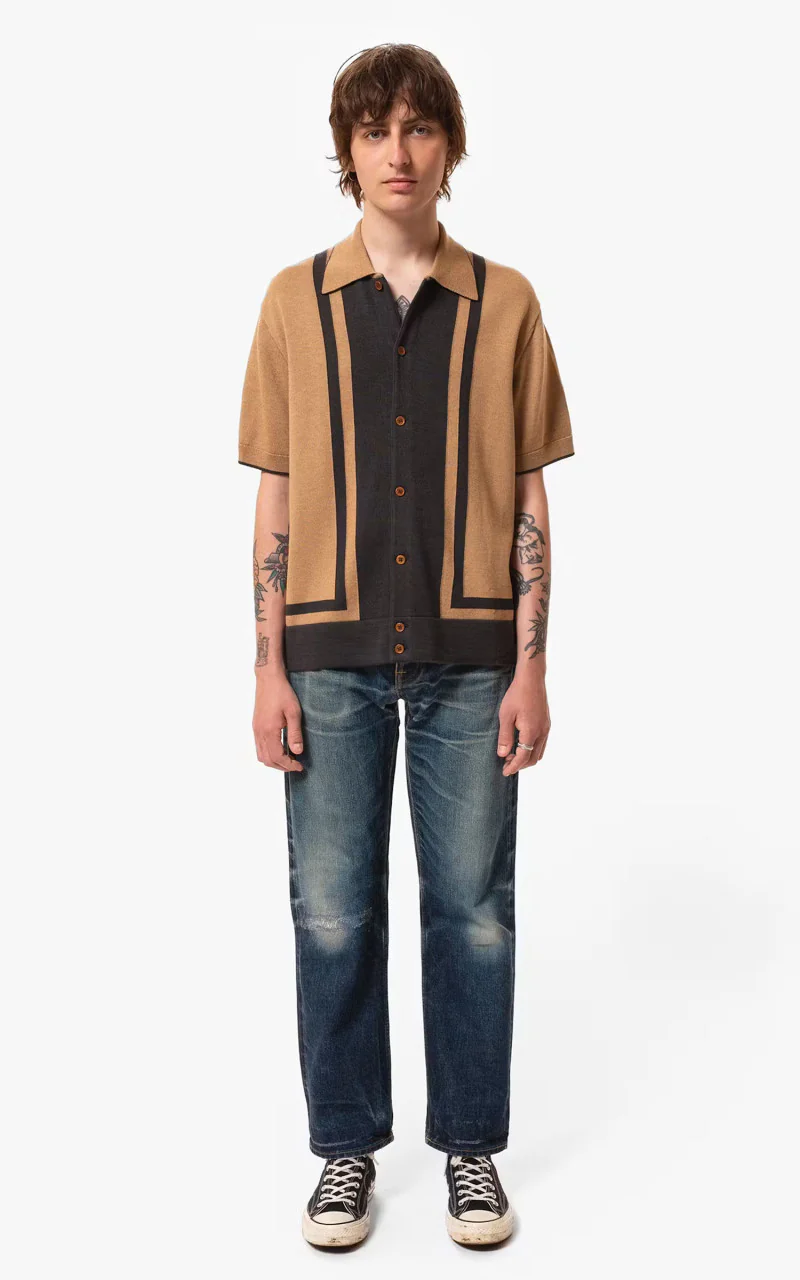 Nudie Jeans Fabbe Knit Polo Shirt Beige - Image 2