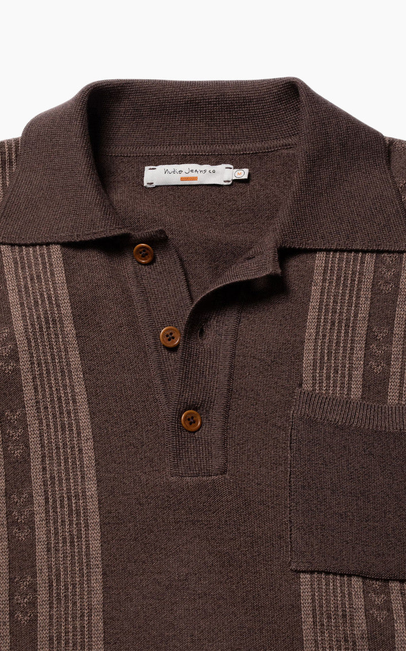 Nudie Jeans Frippe Polo Shirt Brown - Image 3