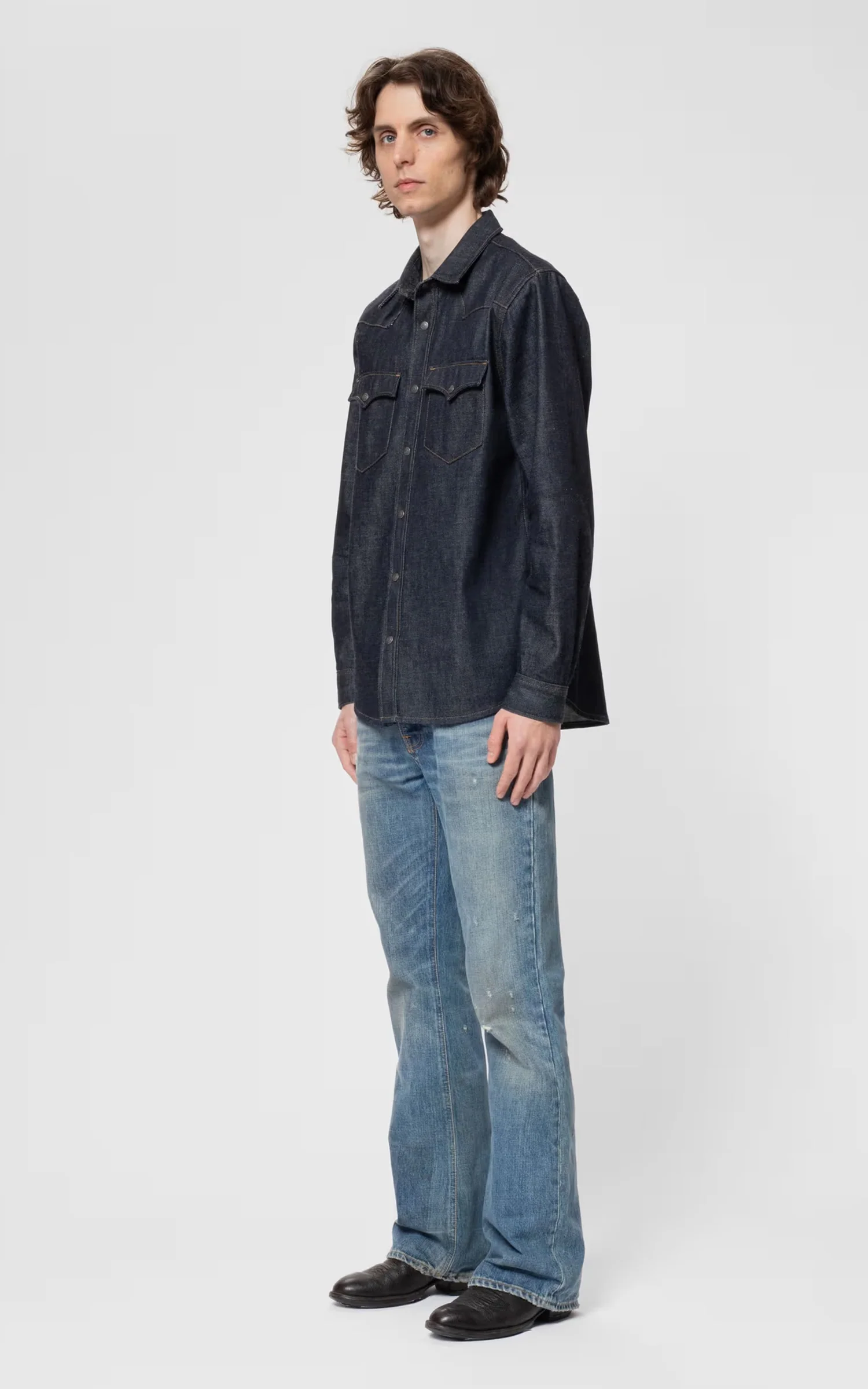 Nudie Jeans George Ace Selvage Denim Shirt Dry Blue - Image 2