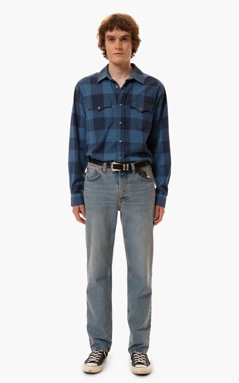 Nudie Jeans George Flannel Shirt Blue - Image 2