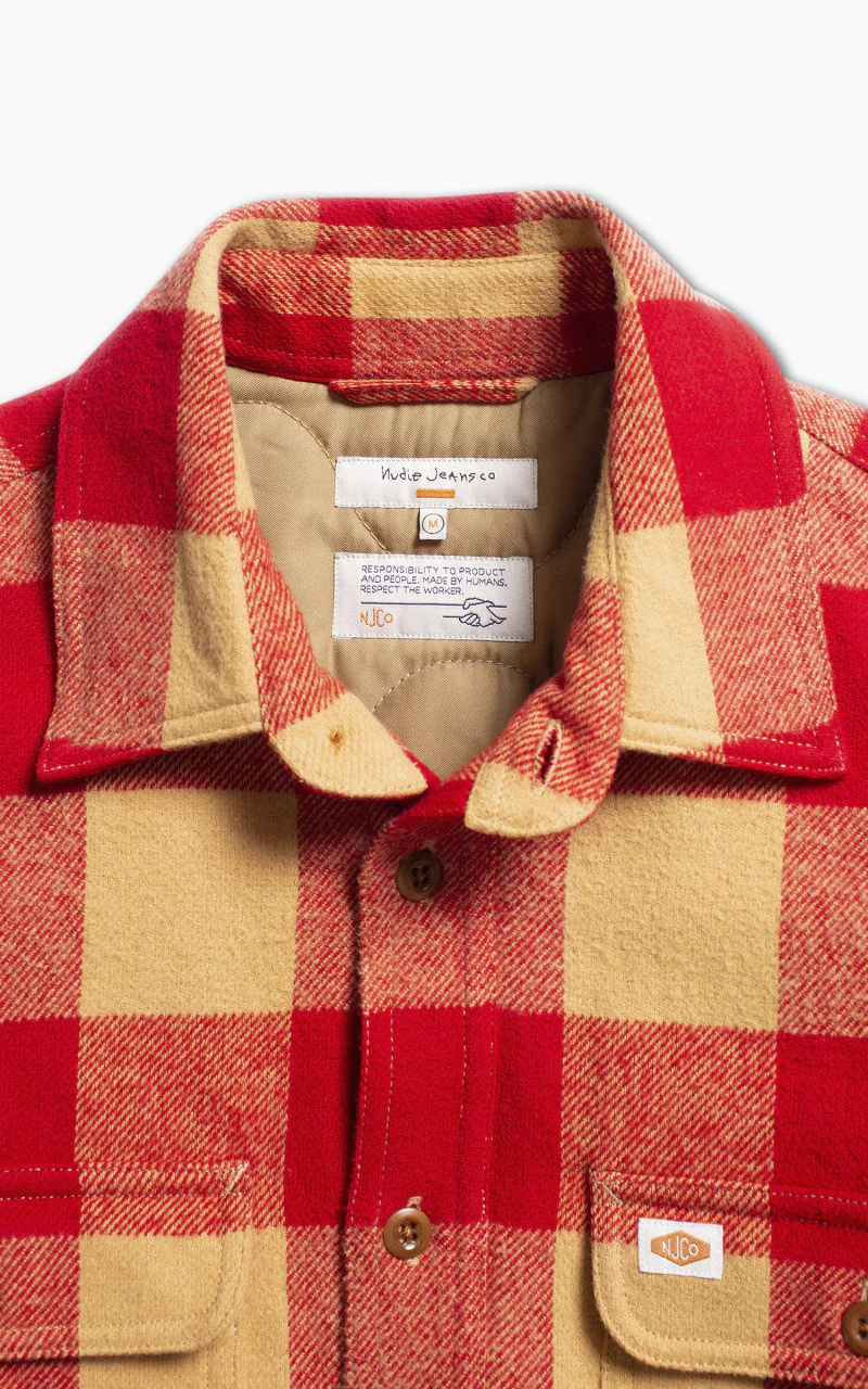 Nudie Jeans Glenn Padded Check Shirt Red - Image 3
