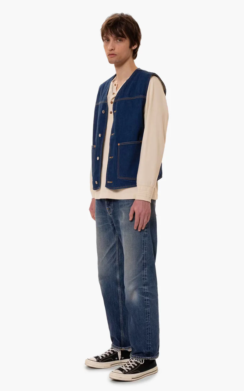 Nudie Jeans Harry Rinse Denim Vest Dark Blue - Image 2