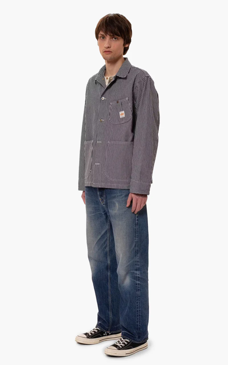 Nudie Jeans Howie Hickory Chore Jacket Blue/Offwhite - Image 2