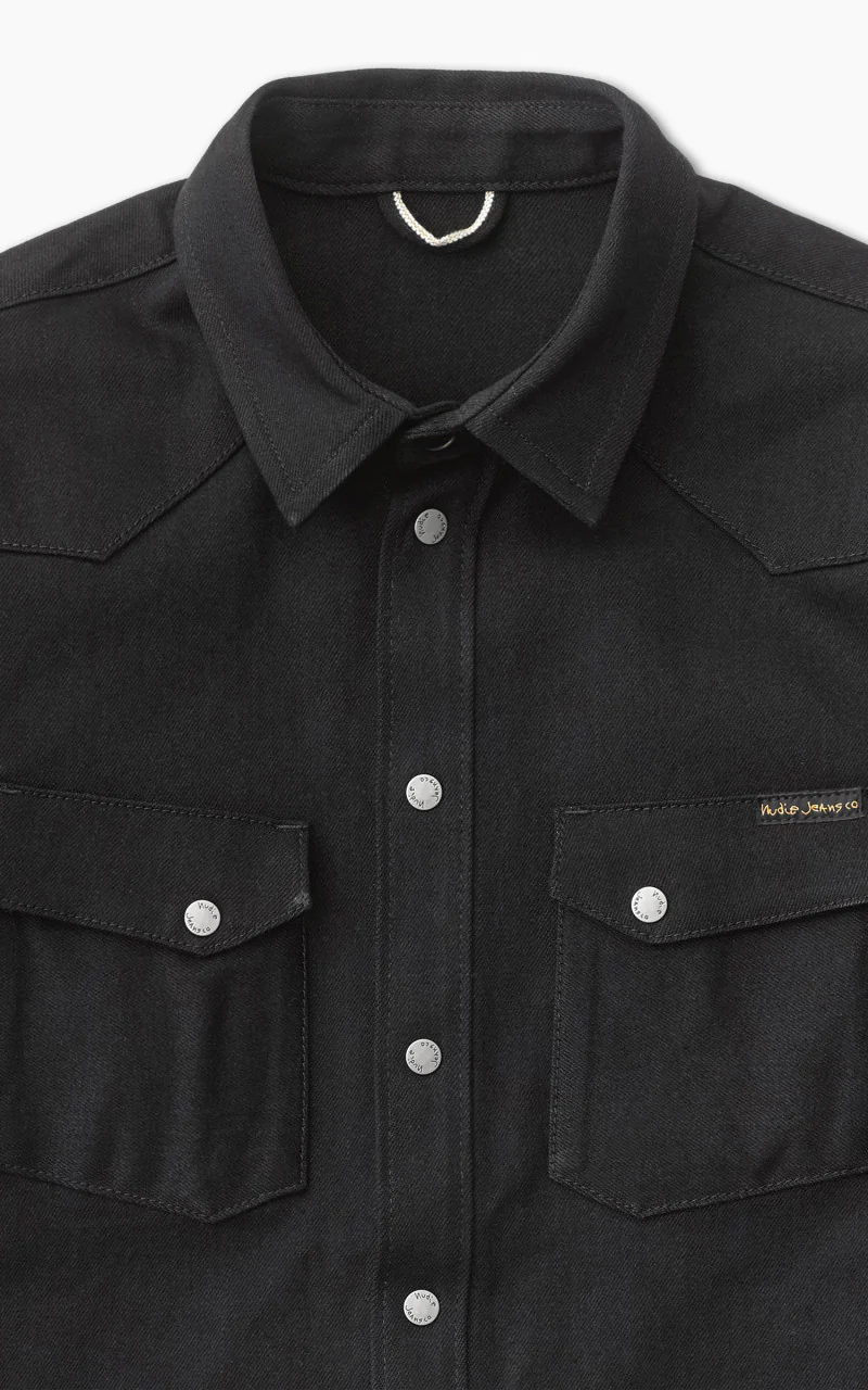 Nudie Jeans Jonas Denim Shirt Dry Black Selvage - Image 3