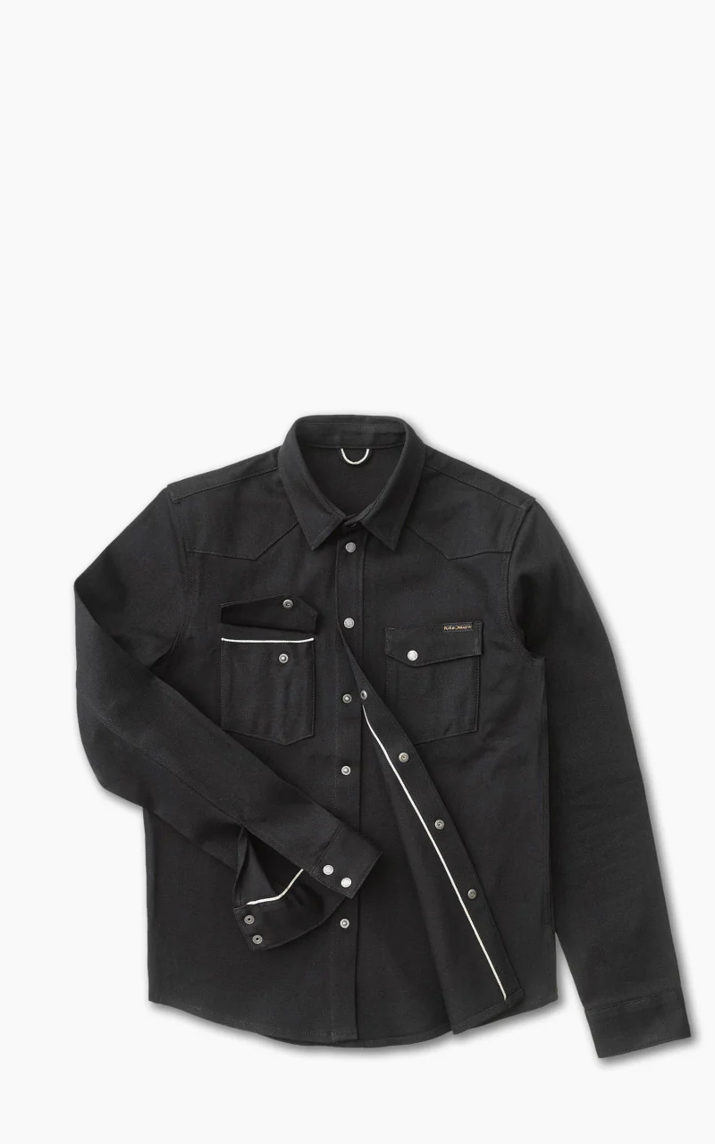 Nudie Jeans Jonas Denim Shirt Dry Black Selvage - Image 4
