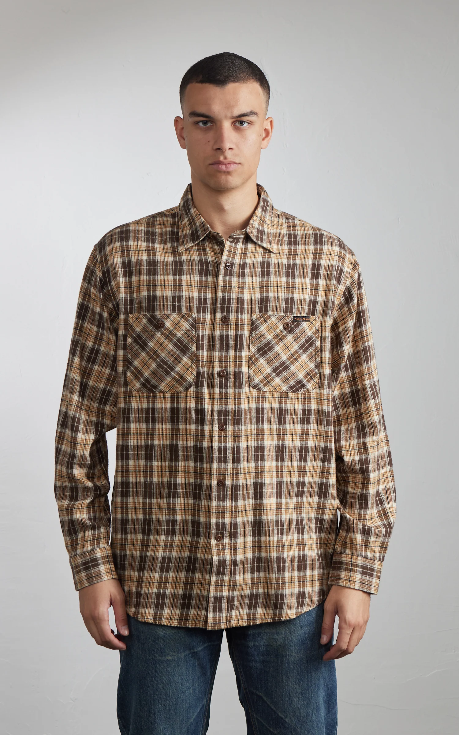 Nudie Jeans Julian Worker Shirt Check Brown - Image 2