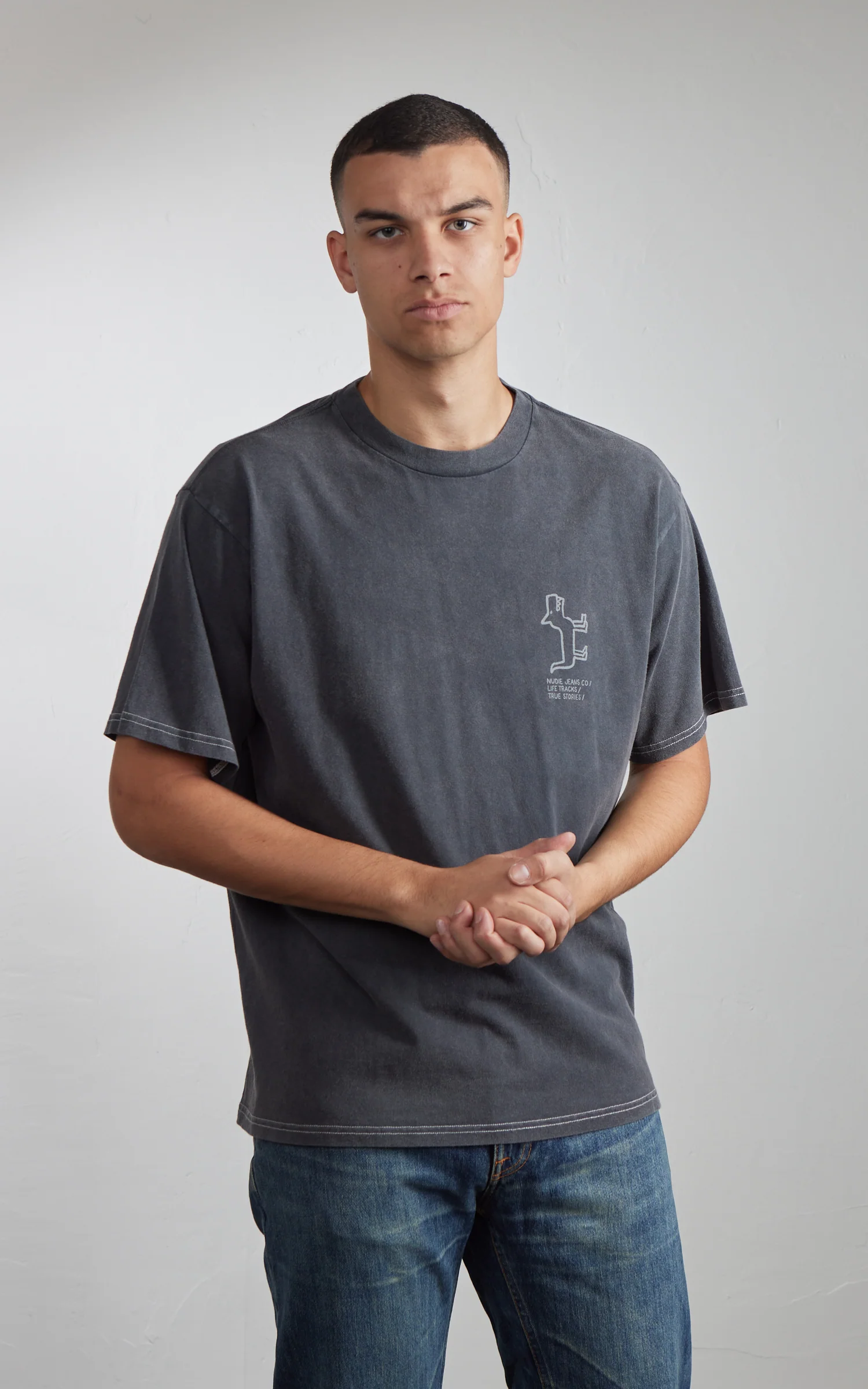 Nudie Jeans Koffe Scratched Tracks T-Shirt Antracite - Image 3