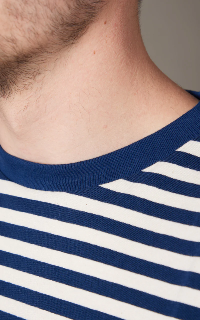 Nudie Jeans Leif Breton Stripe T-Shirt Offwhite/Blue - Image 4