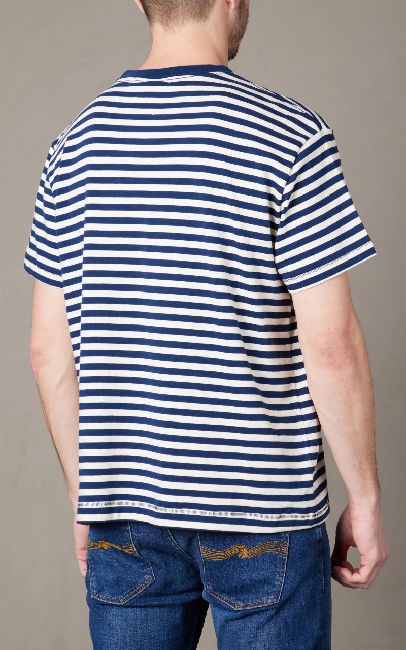 Nudie Jeans Leif Breton Stripe T-Shirt Offwhite/Blue - Image 5