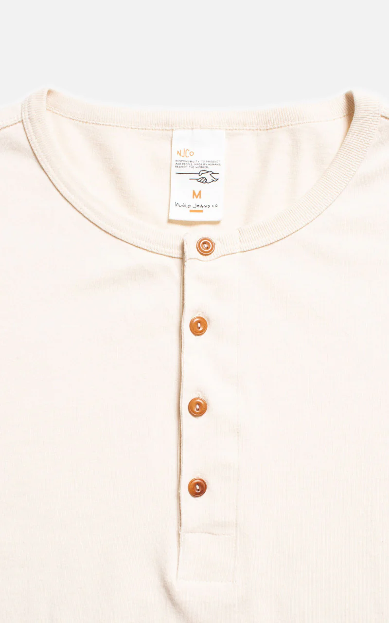 Nudie Jeans LS Henley Ecru - Image 3
